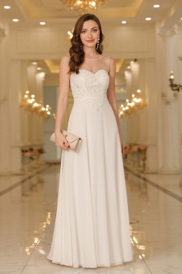 Elegantes Chiffon-Brautjungfernkleid mit U-Ausschnitt, ärmelloses langes Abendkleid mit Spitzenapplikationen_6
