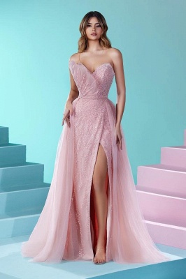 Sweetheart Pink Tulle Mermaid Long Prom Dresses_1