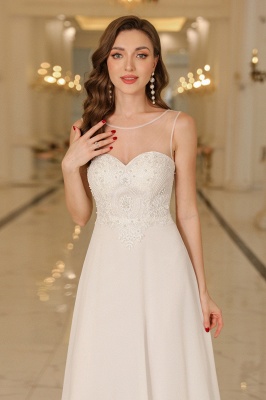 Elegantes Chiffon-Brautjungfernkleid mit U-Ausschnitt, ärmelloses langes Abendkleid mit Spitzenapplikationen_20
