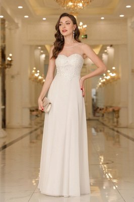Elegant Scoop Neck Chiffon Bridesmaid Dress Sleeveless Lace Appliques Long Evening Dress_16