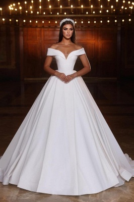 One shoulder White Puffy Ball Gown Wedding Dresses