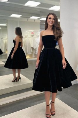 Strapless Black Short Mini Sleeveless Prom Dresses_1