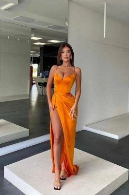 Orange Sweetheart High Split Long Simple Prom Dresses_1