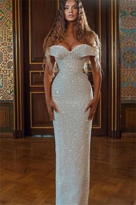 Sweetheart White Sequin Column Prom Dresses