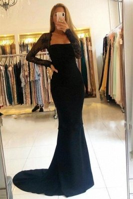 Long sleeves Black Satin Mermaid Prom Dresses