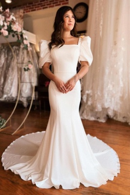 Кружевные свадебные платья русалки с короткими рукавами и квадратным вырезом