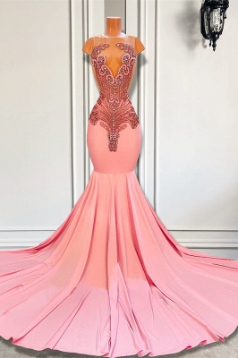 Pink Mermaid Satin Beaded Court train Prom Dresses