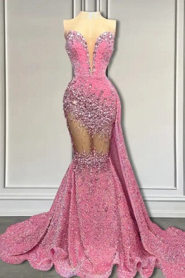 Pink Sweetheart See through Sequin Prom Dresses
