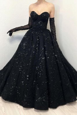 Черные платья для выпускного вечера принцессы трапециевидной формы в форме сердца