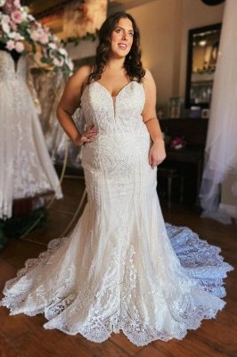 Sweetheart White Lace Plus size Long Wedding Dresses