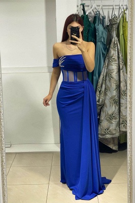 Strapless Royal Blue Sleeveless Floor length Prom Dresses