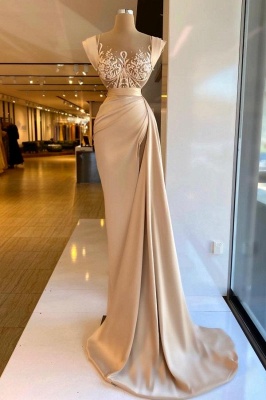 Charming Mermaid Straps Sleeveless Satin Lace Prom Dresses with Sweep Train_1