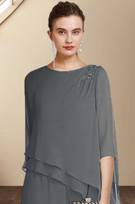 Elegant Jewel Neck Floor Length Chiffon 3/4 Length Sleeves Jumpsuit with Appliques_3