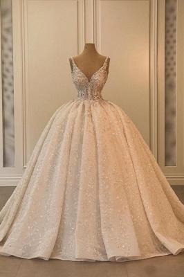 Robe de mariée de luxe en dentelle à col en V ivoire