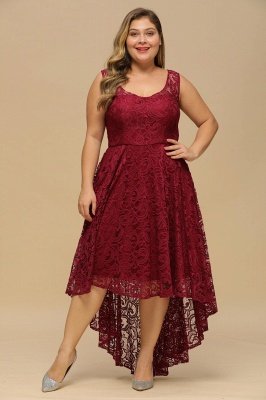 Robe de soirée élégante en dentelle florale bordeaux à col en U sans manches