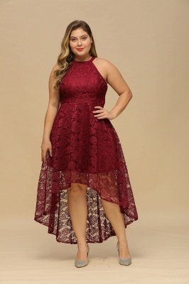 Robe de soirée élégante à col licou en dentelle florale Hi-Lo bordeaux simple