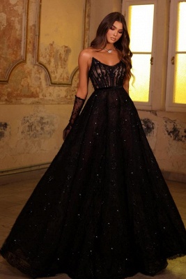 Vestidos de fiesta estilo princesa con escote en forma de A y escote en forma de corazón en color negro