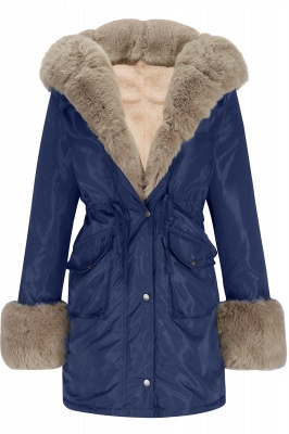 Graue Kunstpelz Langarm Hoddies Schwarze Tasche Winterjacke Online_6