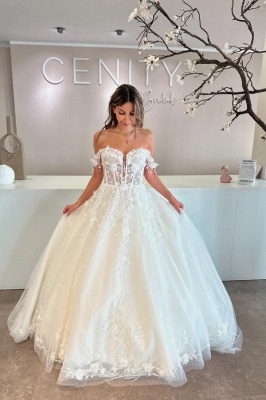 Off the shoulder White Sweetheart Ball Gown Wedding Dresses