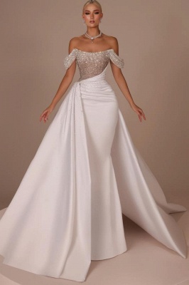 Off the shoulder Strapless Mermaid White Overkskirt Wedding Dresses