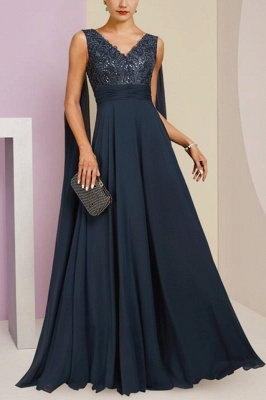 Elegantes A-Linien-Ballkleid aus Chiffon mit V-Ausschnitt, Spitzenapplikationen