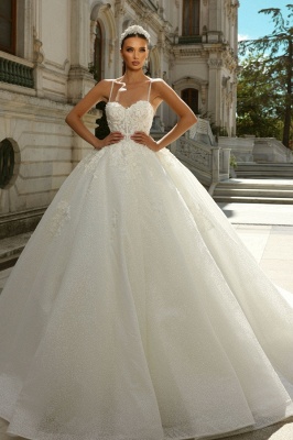 Spaghetti Strapes Sweetheart Appliques Lace A-Line Wedding Dress