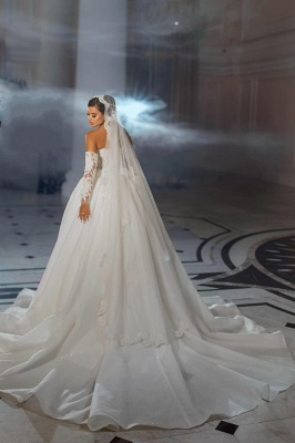 Vestidos de noiva luxuosos sem alças com apliques de cetim e renda em linha A_3