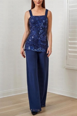 Elegante Chiffon Apliques Renda Mãe da Noiva Vestido Macacão_3