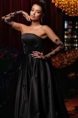 Elegantes vestidos de noite sem alças franzidos com apliques de renda em linha A_2