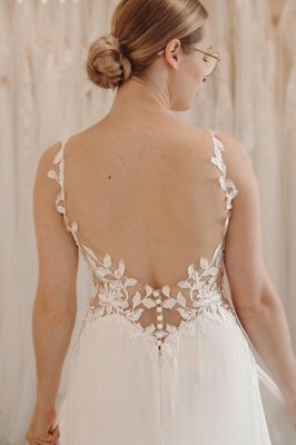Strapless Spaghetti Straps Appliques Lace Chiffon A-Line Wedding Dresses with Slit_4