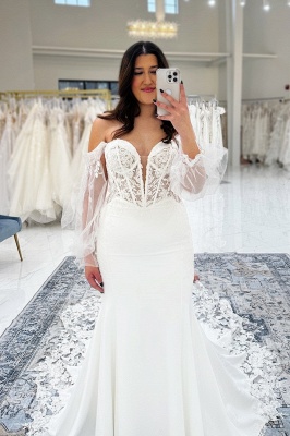 Belles robes de mariée sirène en dentelle avec appliques en cœur