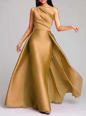 Stilvolles One-Shoulder Satin Rüschen A-Linie Ballkleid Langes Abendkleid_3