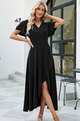Elegantes V-Ausschnitt Hi-Lo Chiffon Kurzarm A-Linie Ballkleid_3