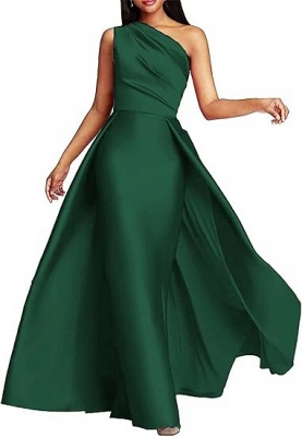 Stilvolles One-Shoulder Satin Rüschen A-Linie Ballkleid Langes Abendkleid_2