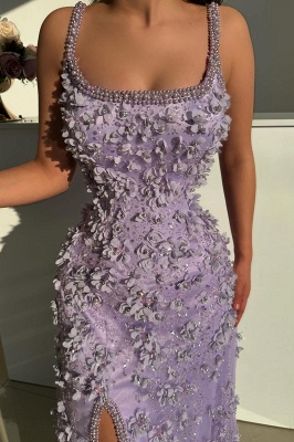 Robe de bal en satin à encolure carrée et perles appliquées en dentelle_3
