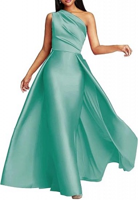 Stilvolles One-Shoulder Satin Rüschen A-Linie Ballkleid Langes Abendkleid_6