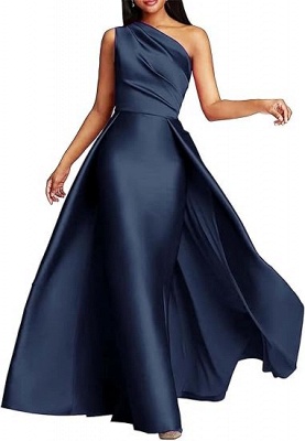 Stilvolles One-Shoulder Satin Rüschen A-Linie Ballkleid Langes Abendkleid_7