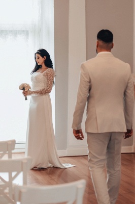 Vestidos de noiva coluna com decote quadrado e lantejoulas e manga comprida_5