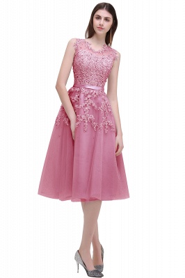 EMORY | A-Line Crew Tea Length Lace Appliques Short Prom Dresses_1