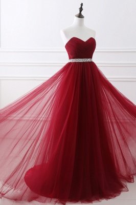 ANGELINA | A-line Sweetheart Burgundy Tulle Prom Dress With Beading_11