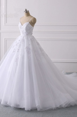 Premium A-Line Spaghetti Strap Floor Length Sleeveless Tulle Wedding Dress with Appliques_3