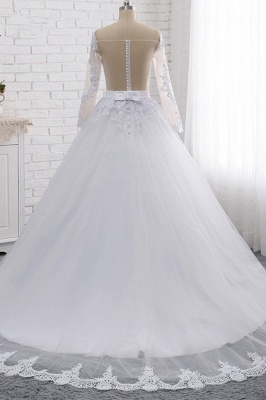 Beautiful Bateau Beading Floor length Long Sleeves A-Line Tulle Lace Wedding Dress with Appliques_2