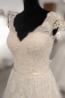 Винтажное свадебное платье из тюля длиной до пола, с V-образным вырезом, без рукавов и аппликациями_4