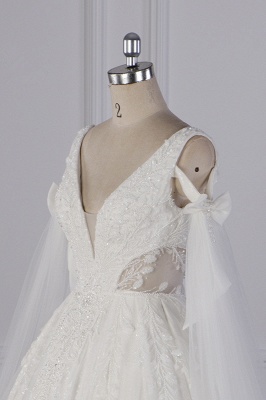 Vintage Langarm V-Ausschnitt Pailletten Perlenstickerei Brautkleid mit Rüschen_5