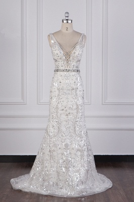 Charming Sheath Sequins V-Neck A-Line Floor Length Sleeveless Wedding Dress_2