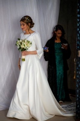 Elegante A linha de vestidos de noiva de manga comprida | Apliques baratos vestidos de noiva on-line_1