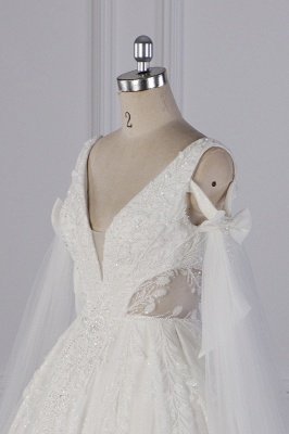 Vestido de novia vintage de manga larga con cuello en V y lentejuelas con volantes_5
