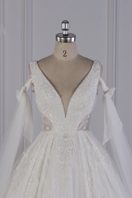 Vintage Long Sleeves V-Neck Sequins Beading Wedding Dress with Ruffles_3