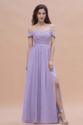 Off Shoulder Lace Chiffon Wedding Dress Aline Bridesmaid Dress_6