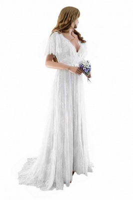 Unique Lace Half Sleeves Boho Wedding Dress | Chic Summer Beach Bridal Gowns_3